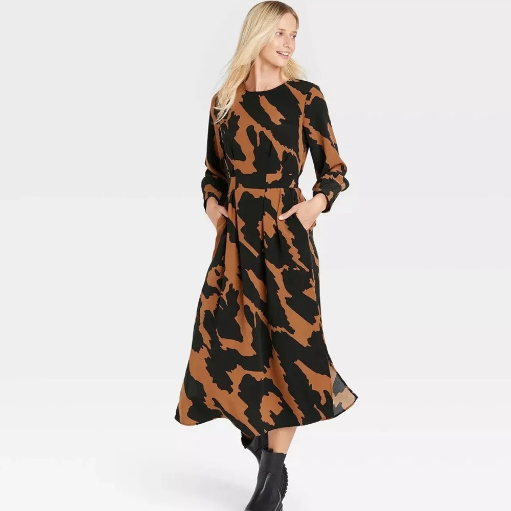 Who What Wear - Black and Tan Long Sleeve Maxi Dress - Sz M - Picture 6 of 7